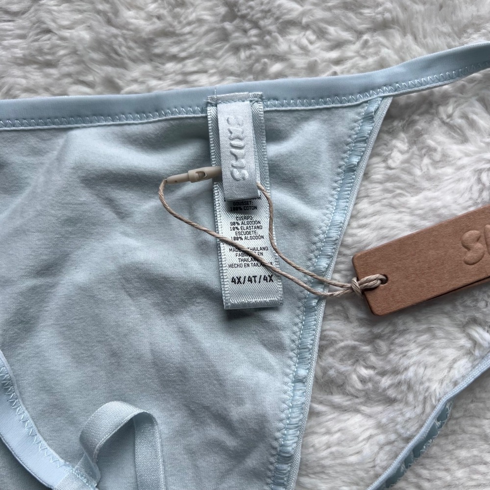 SKIMS Cotton Logo String Thong Frost Blue PN-THG-2642 Womens Size 4X New - Picture 7 of 12